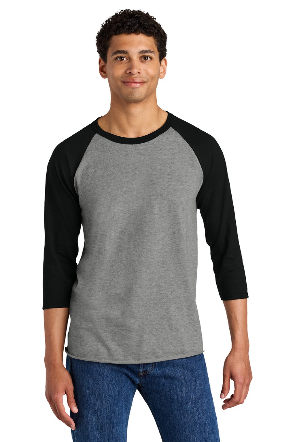 Mens Premium Blend Baseball Moisture Wicking 3/4 Sleeve Crewneck T-Shirt - Oxford Grey/Ink Black - NEW