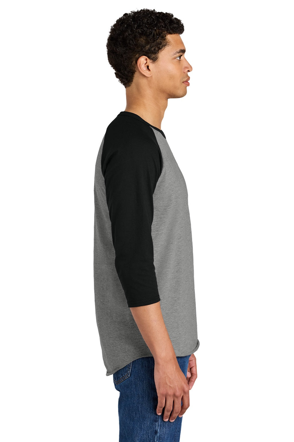 Mens Premium Blend Baseball Moisture Wicking 3/4 Sleeve Crewneck T-Shirt - Oxford Grey/Ink Black - NEW