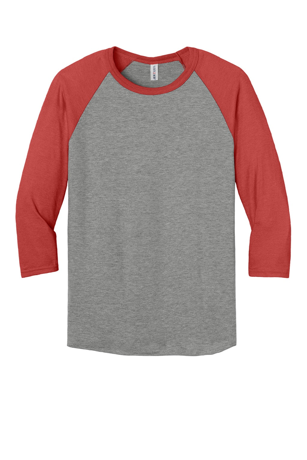 Mens Premium Blend Baseball Moisture Wicking 3/4 Sleeve Crewneck T-Shirt - Oxford Grey/Heather Fiery Red - NEW