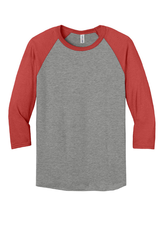 Mens Premium Blend Baseball Moisture Wicking 3/4 Sleeve Crewneck T-Shirt - Oxford Grey/Heather Fiery Red - NEW