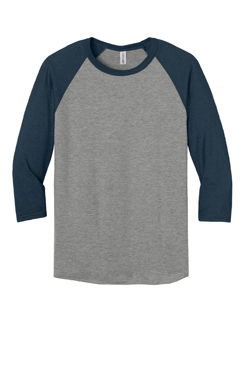 Mens Premium Blend Baseball Moisture Wicking 3/4 Sleeve Crewneck T-Shirt - Oxford Grey/Heather Indigo Blue - NEW