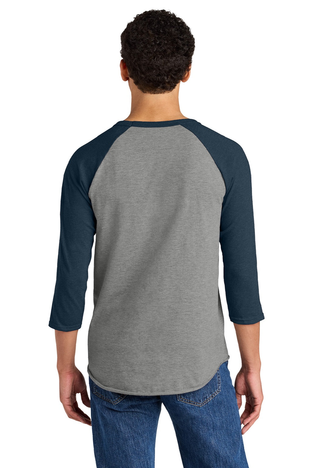 Mens Premium Blend Baseball Moisture Wicking 3/4 Sleeve Crewneck T-Shirt - Oxford Grey/Heather Indigo Blue - NEW