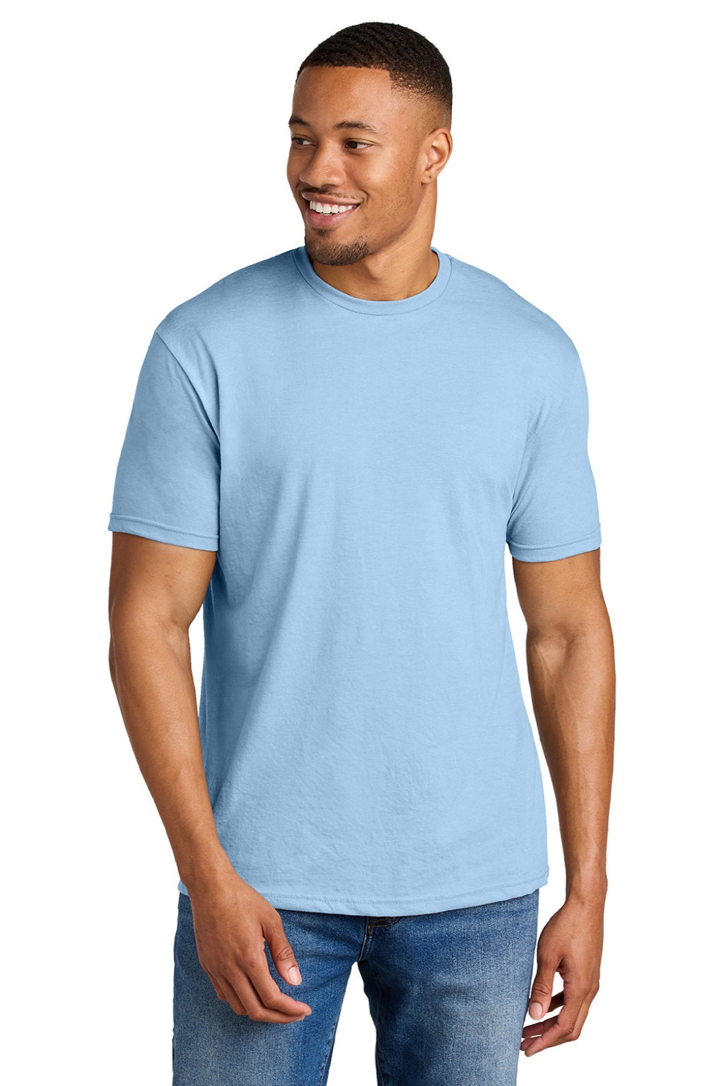 Mens Softstyle CVC Short Sleeve Crewneck T-Shirt - Light Blue Mist - NEW