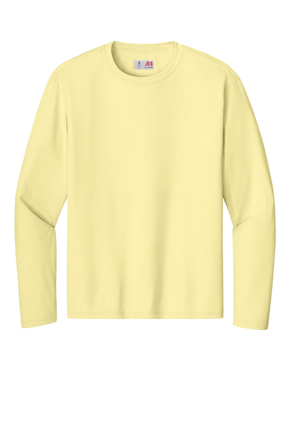 Mens Performance Moisture Wicking Long Sleeve Crewneck T-Shirt - Light Yellow