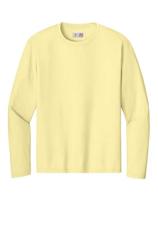 Mens Performance Moisture Wicking Long Sleeve Crewneck T-Shirt - Light Yellow