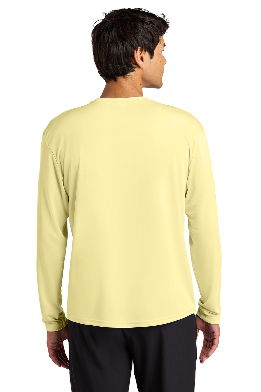 Mens Performance Moisture Wicking Long Sleeve Crewneck T-Shirt - Light Yellow