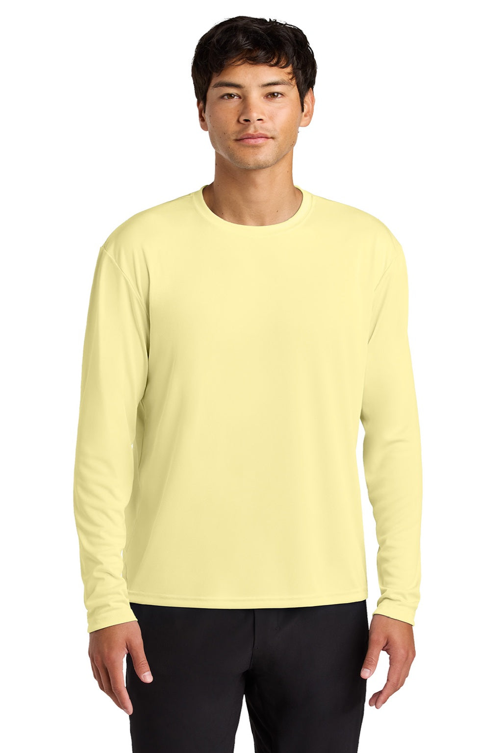 Mens Performance Moisture Wicking Long Sleeve Crewneck T-Shirt - Light Yellow