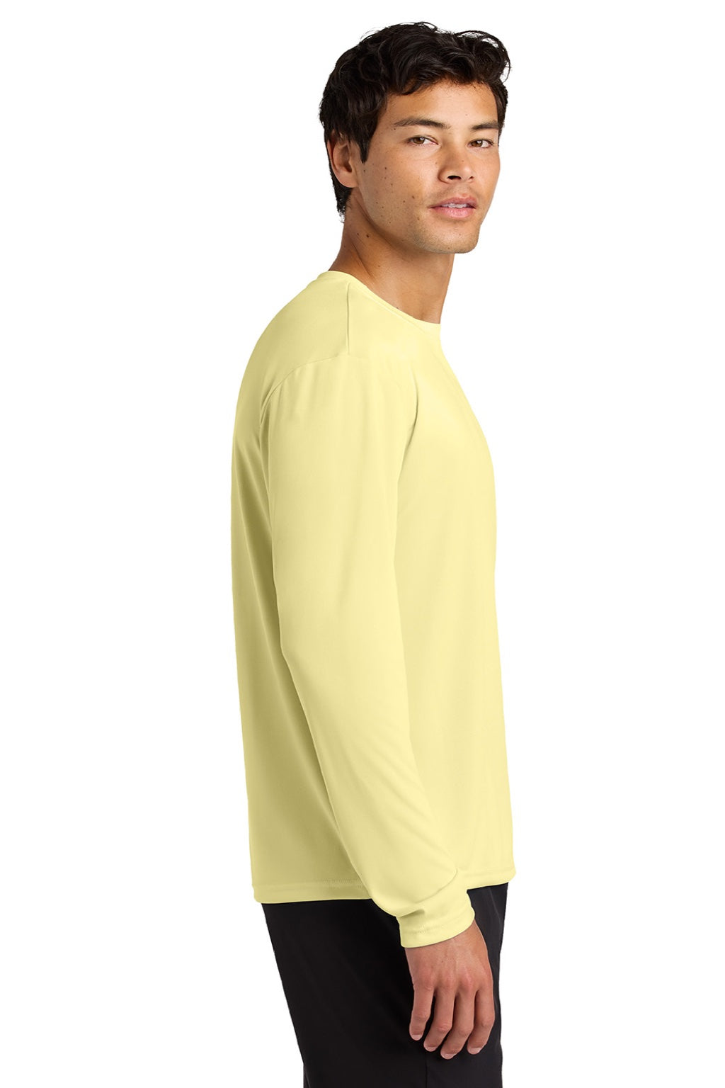 Mens Performance Moisture Wicking Long Sleeve Crewneck T-Shirt - Light Yellow