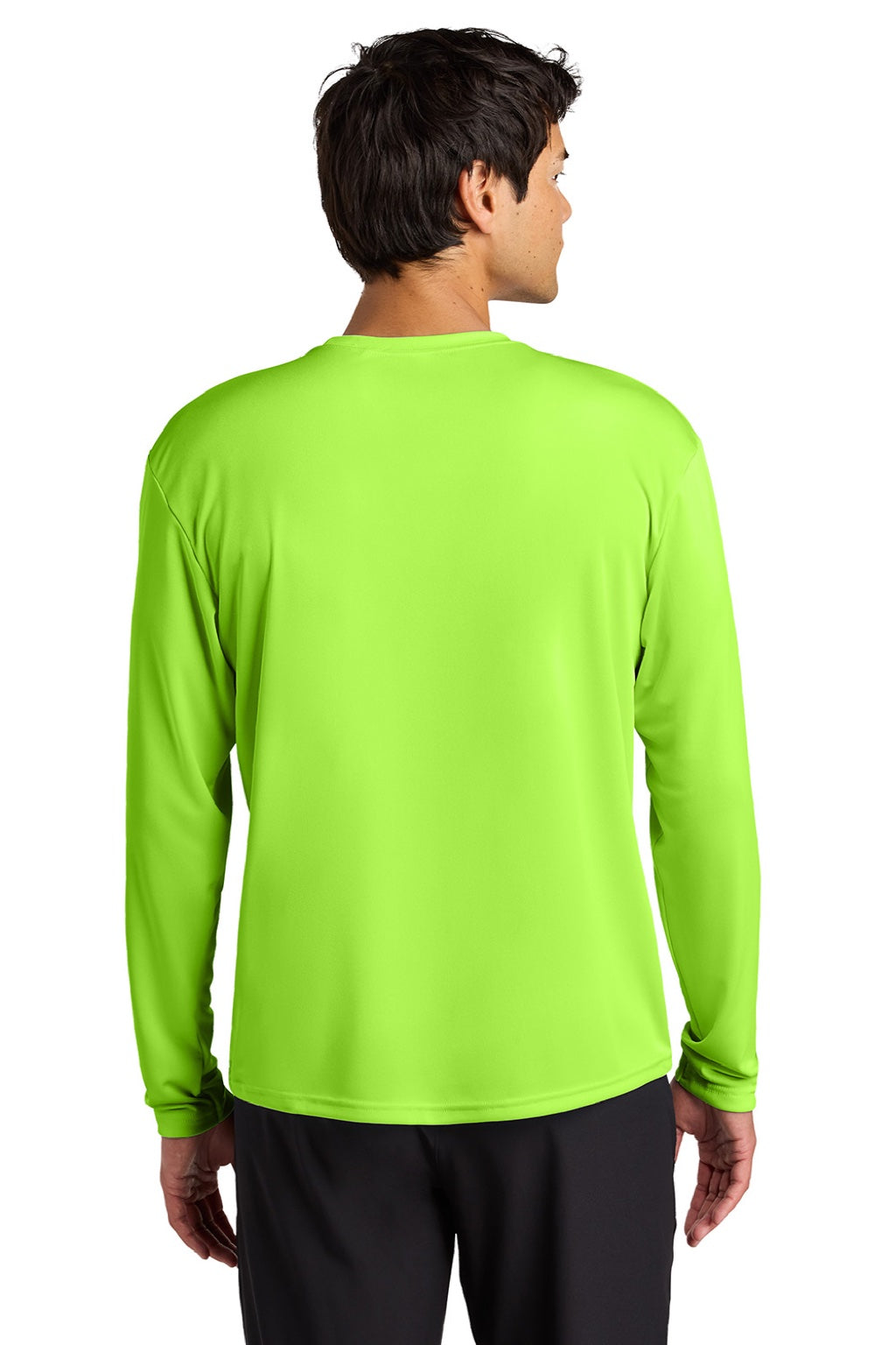 Mens Performance Moisture Wicking Long Sleeve Crewneck T-Shirt - Lime Green