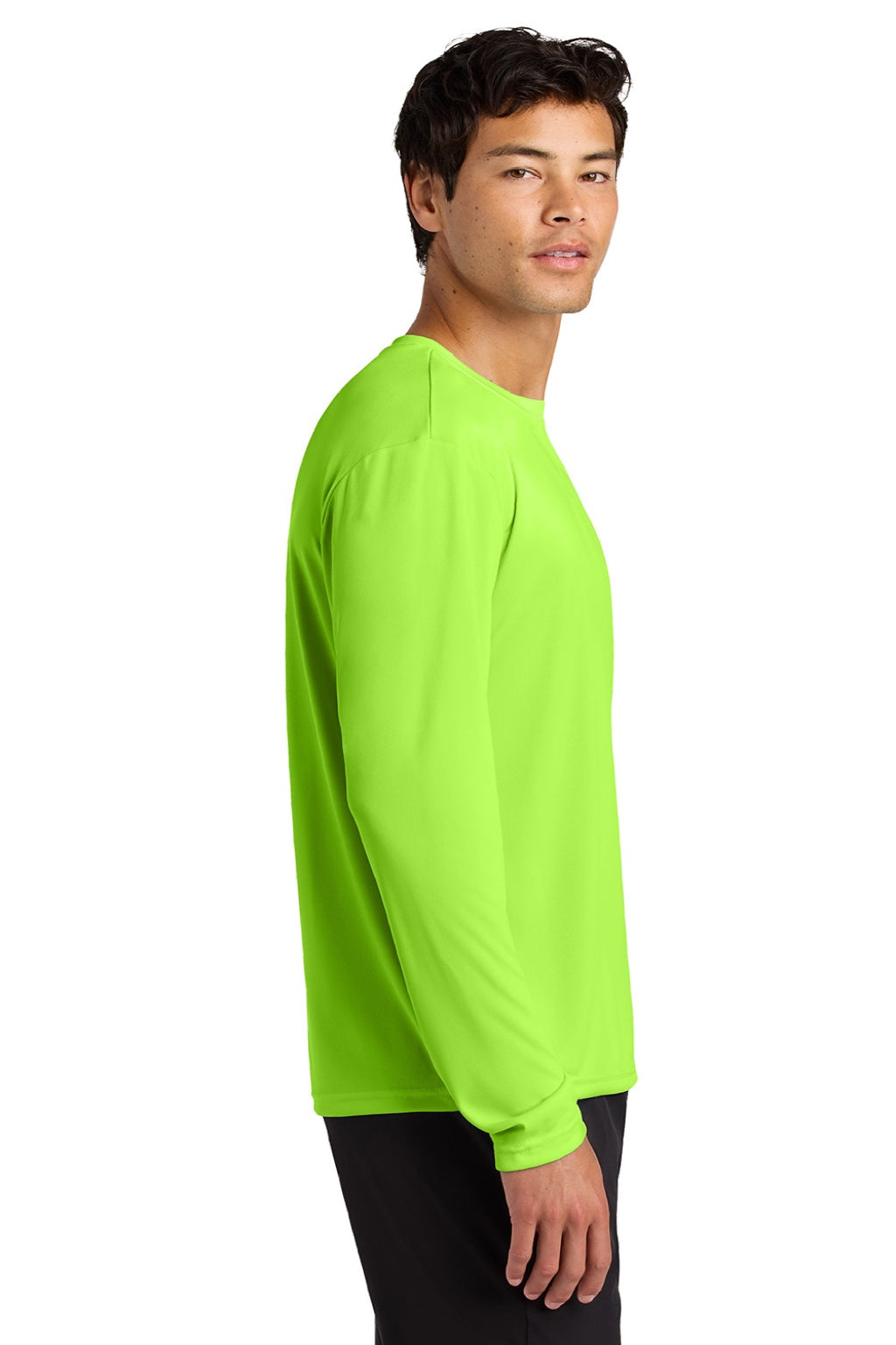 Mens Performance Moisture Wicking Long Sleeve Crewneck T-Shirt - Lime Green