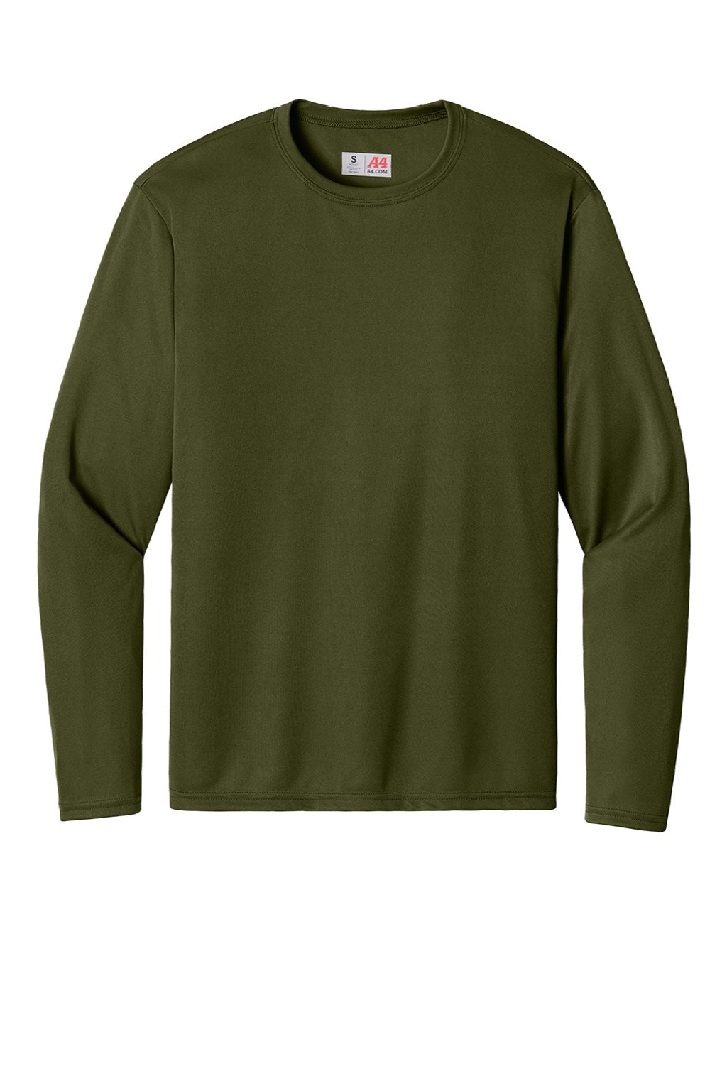Mens Performance Moisture Wicking Long Sleeve Crewneck T-Shirt - Military Green
