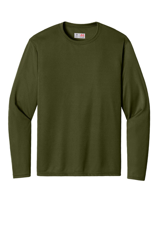 Mens Performance Moisture Wicking Long Sleeve Crewneck T-Shirt - Military Green