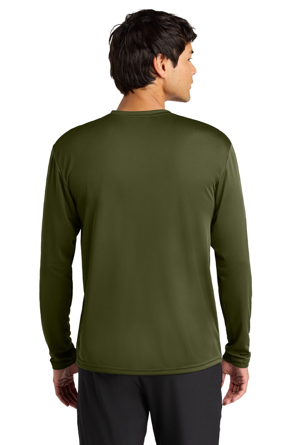 Mens Performance Moisture Wicking Long Sleeve Crewneck T-Shirt - Military Green