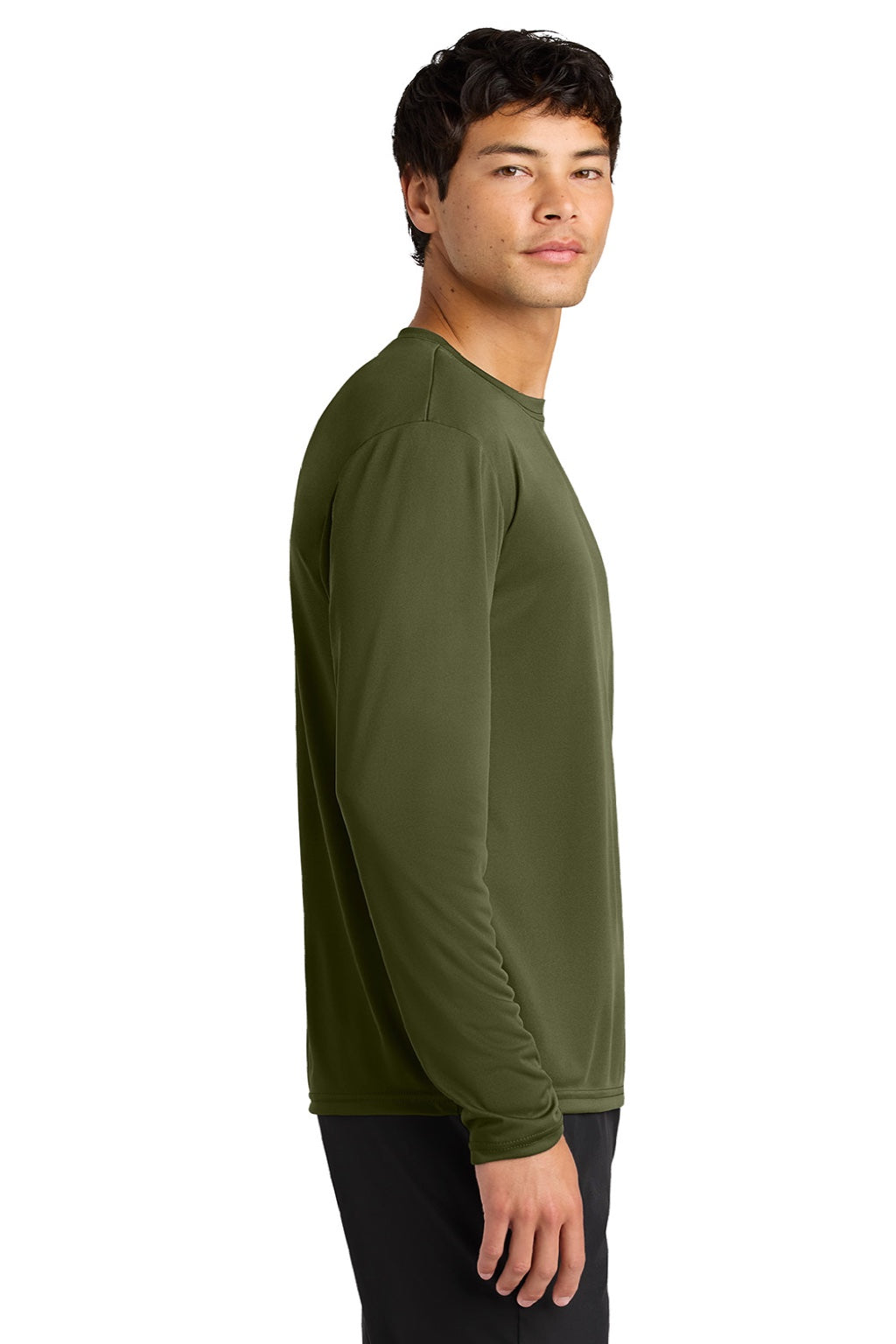 Mens Performance Moisture Wicking Long Sleeve Crewneck T-Shirt - Military Green