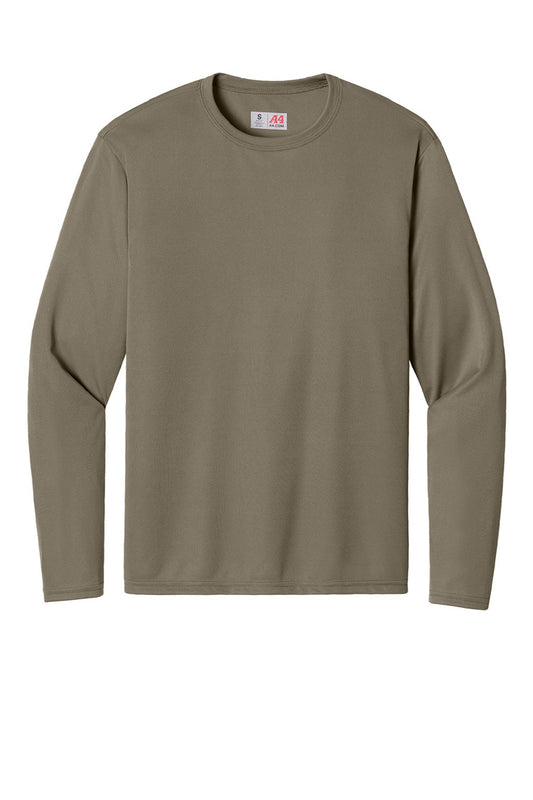 Mens Performance Moisture Wicking Long Sleeve Crewneck T-Shirt - Olive Green