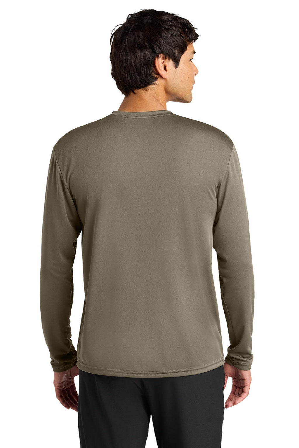 Mens Performance Moisture Wicking Long Sleeve Crewneck T-Shirt - Olive Green