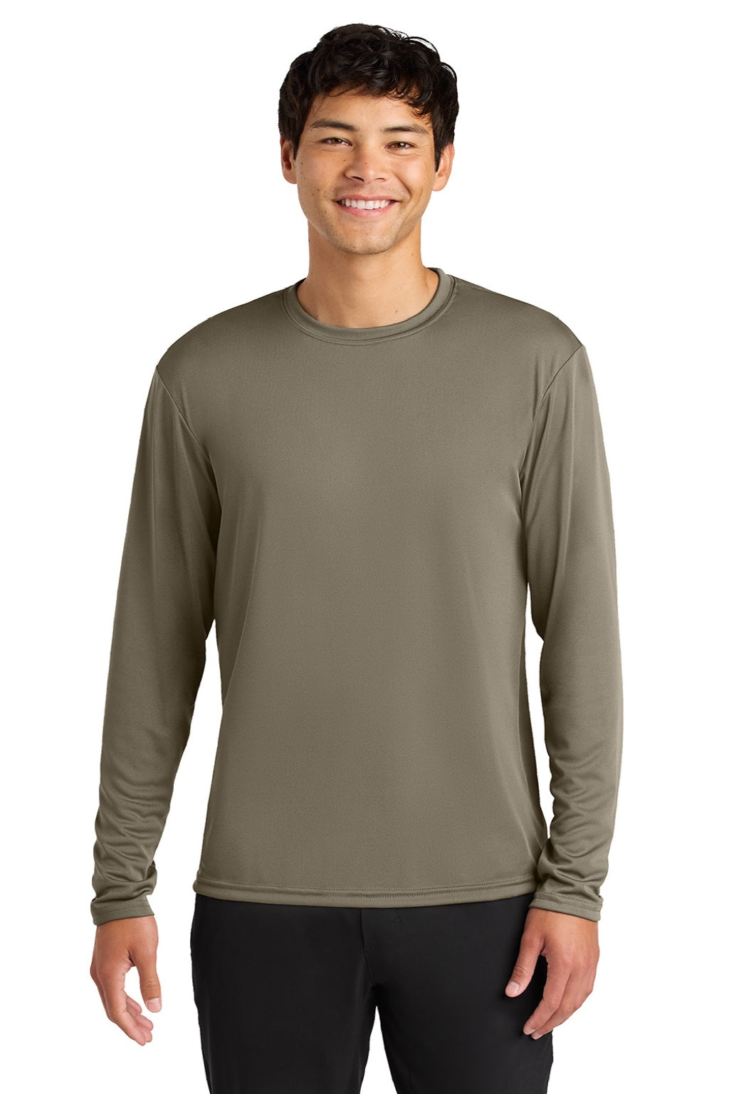 Mens Performance Moisture Wicking Long Sleeve Crewneck T-Shirt - Olive Green