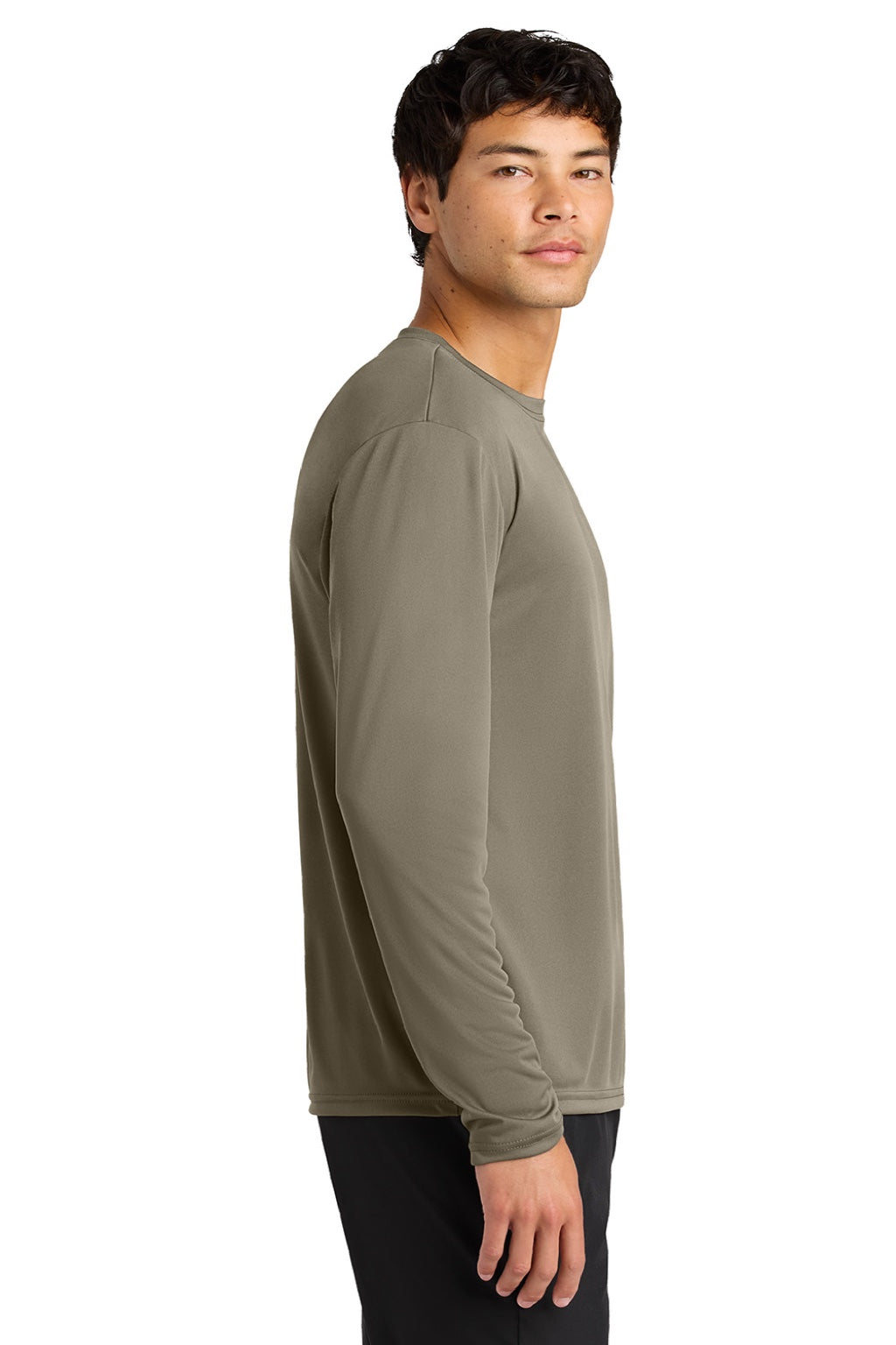 Mens Performance Moisture Wicking Long Sleeve Crewneck T-Shirt - Olive Green