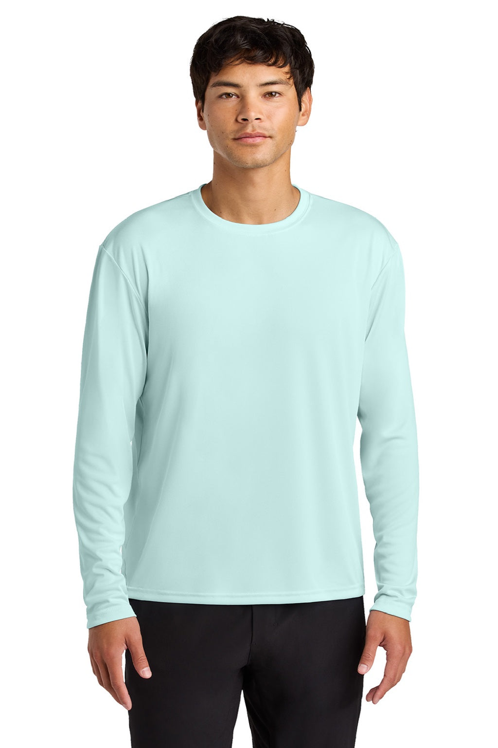 Mens Performance Moisture Wicking Long Sleeve Crewneck T-Shirt - Pastel Blue