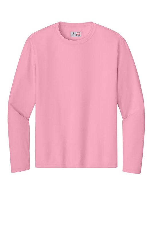 Mens Performance Moisture Wicking Long Sleeve Crewneck T-Shirt - Pink