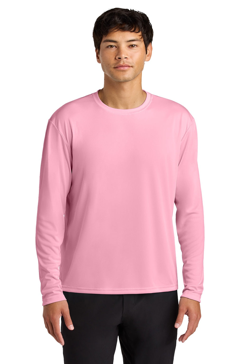 Mens Performance Moisture Wicking Long Sleeve Crewneck T-Shirt - Pink