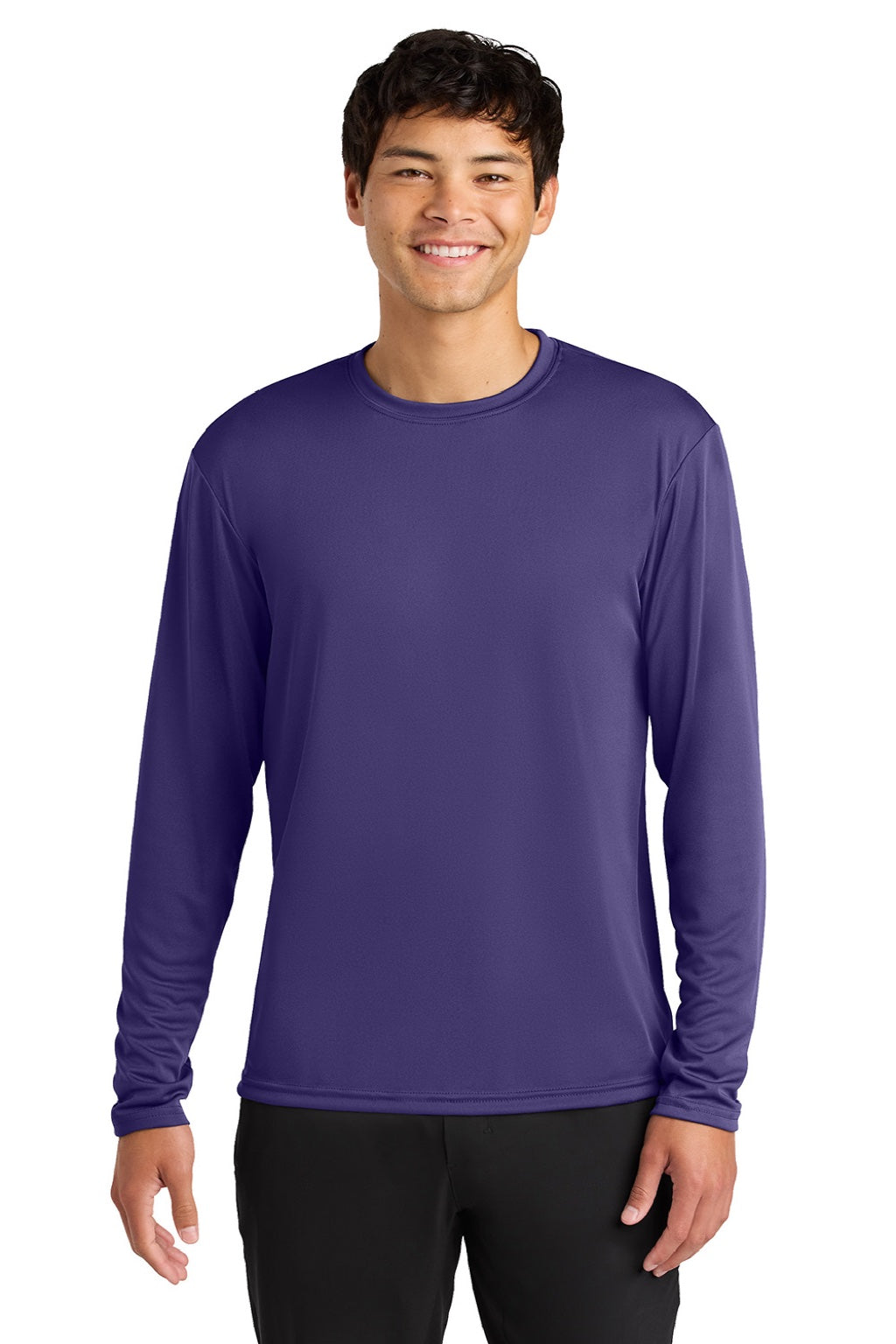 Mens Performance Moisture Wicking Long Sleeve Crewneck T-Shirt - Purple