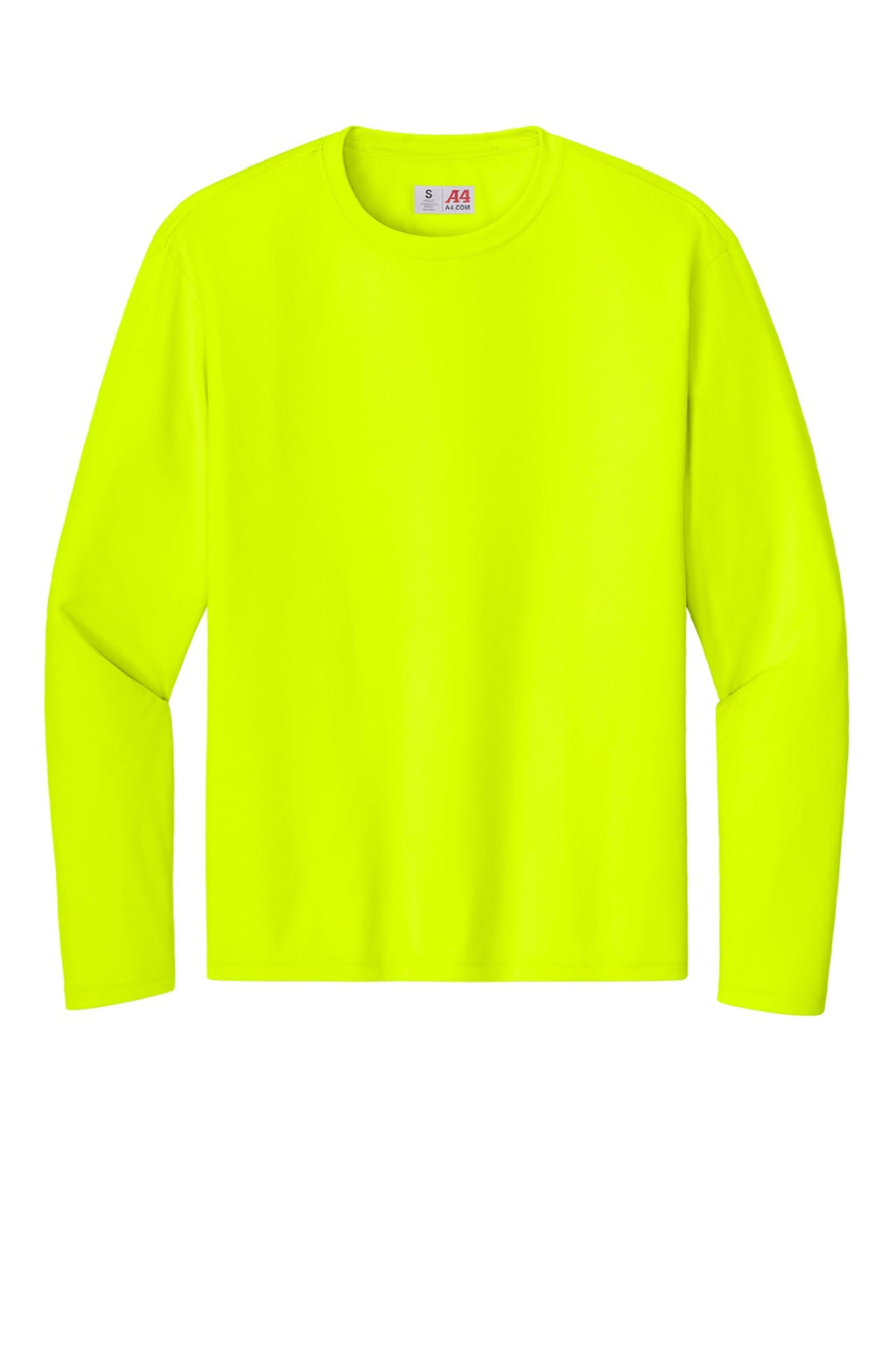 Mens Performance Moisture Wicking Long Sleeve Crewneck T-Shirt - Safety Yellow
