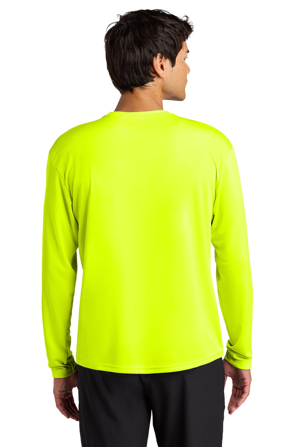 Mens Performance Moisture Wicking Long Sleeve Crewneck T-Shirt - Safety Yellow