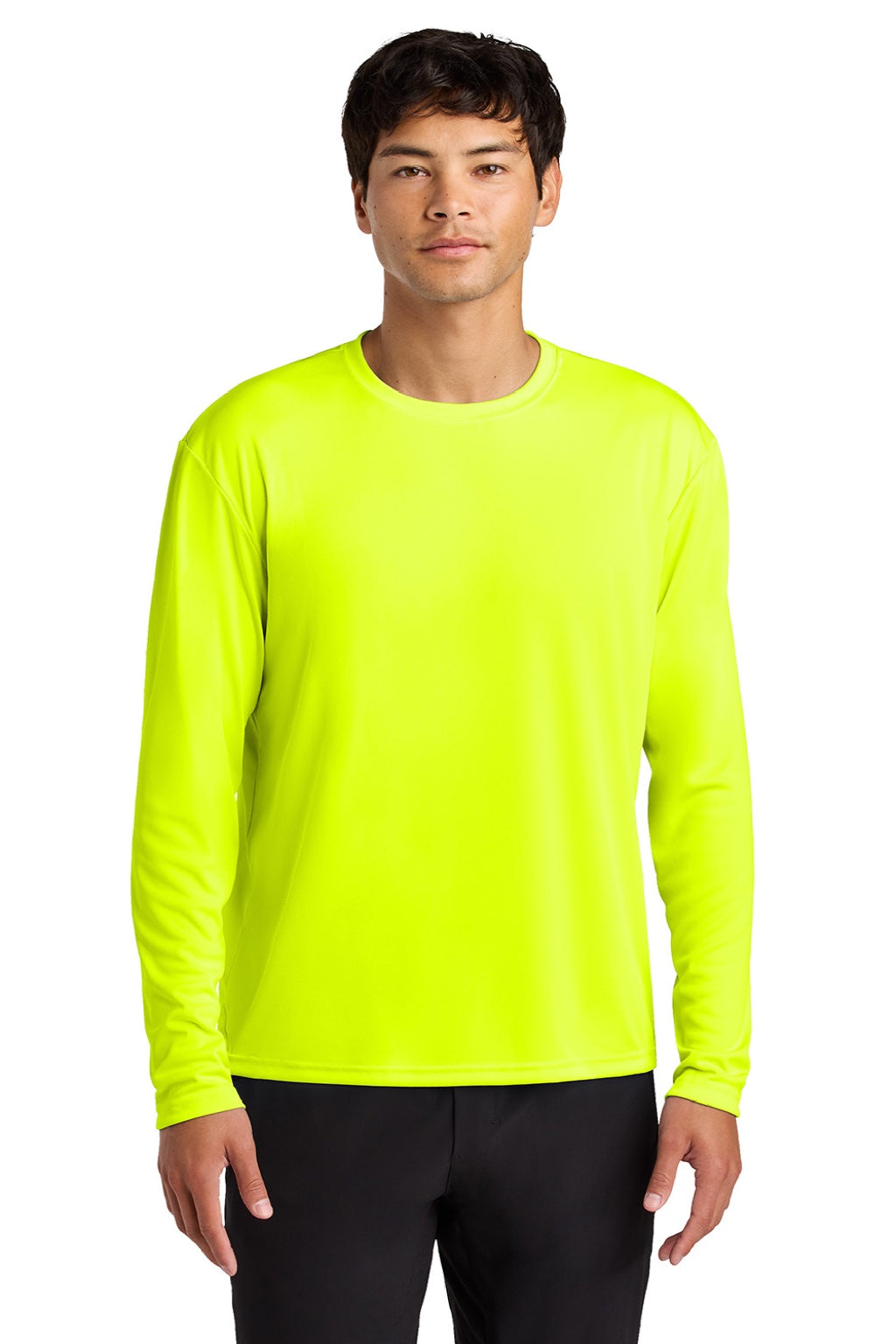 Mens Performance Moisture Wicking Long Sleeve Crewneck T-Shirt - Safety Yellow