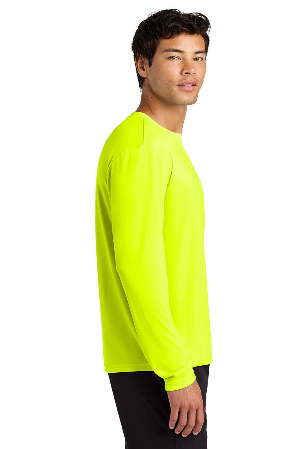 Mens Performance Moisture Wicking Long Sleeve Crewneck T-Shirt - Safety Yellow
