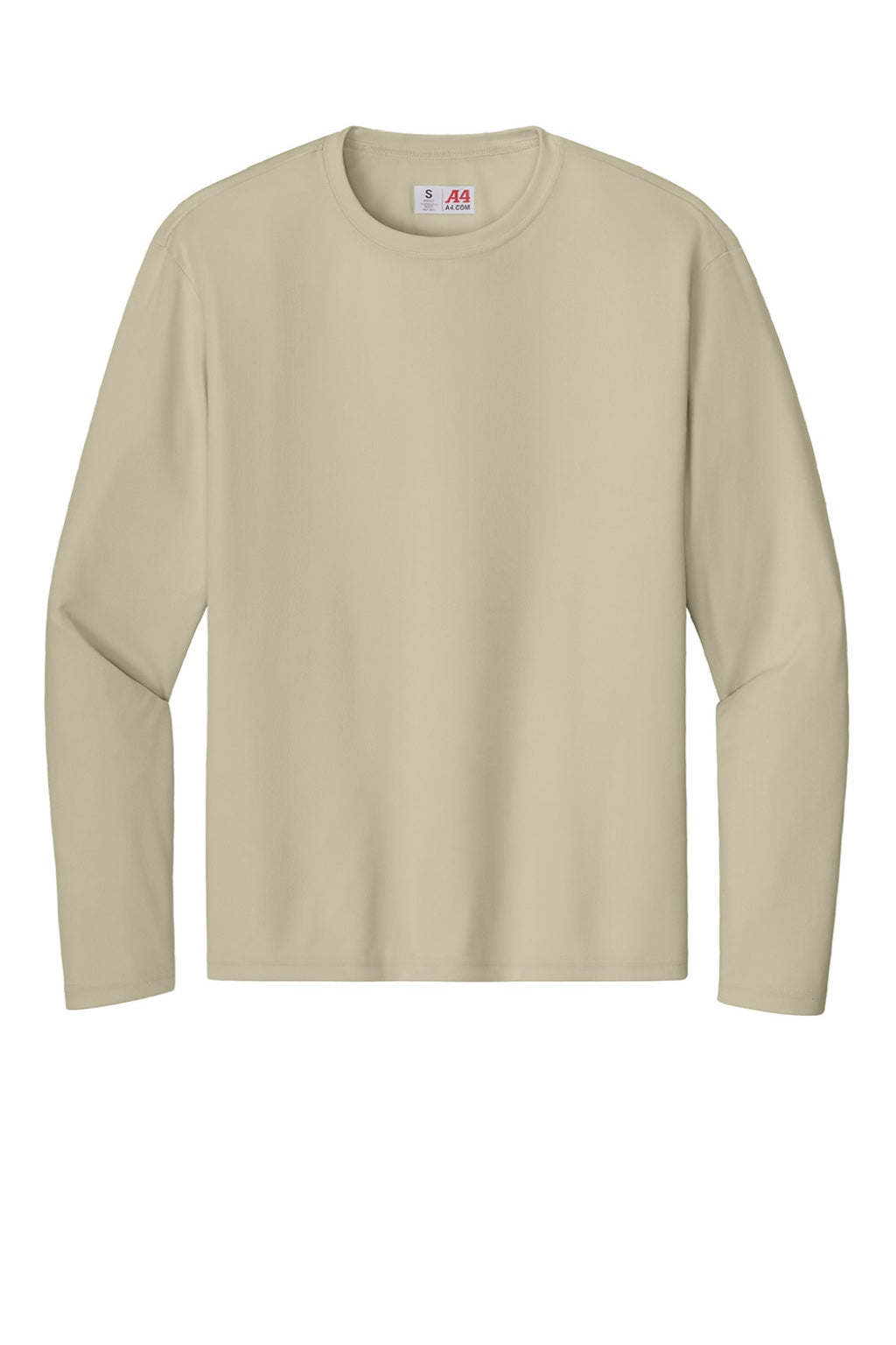 Mens Performance Moisture Wicking Long Sleeve Crewneck T-Shirt - Sand