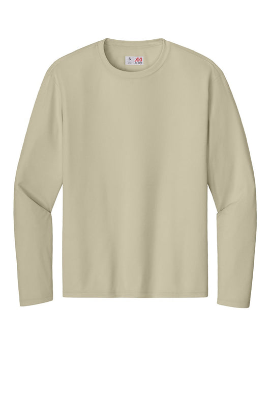 Mens Performance Moisture Wicking Long Sleeve Crewneck T-Shirt - Sand