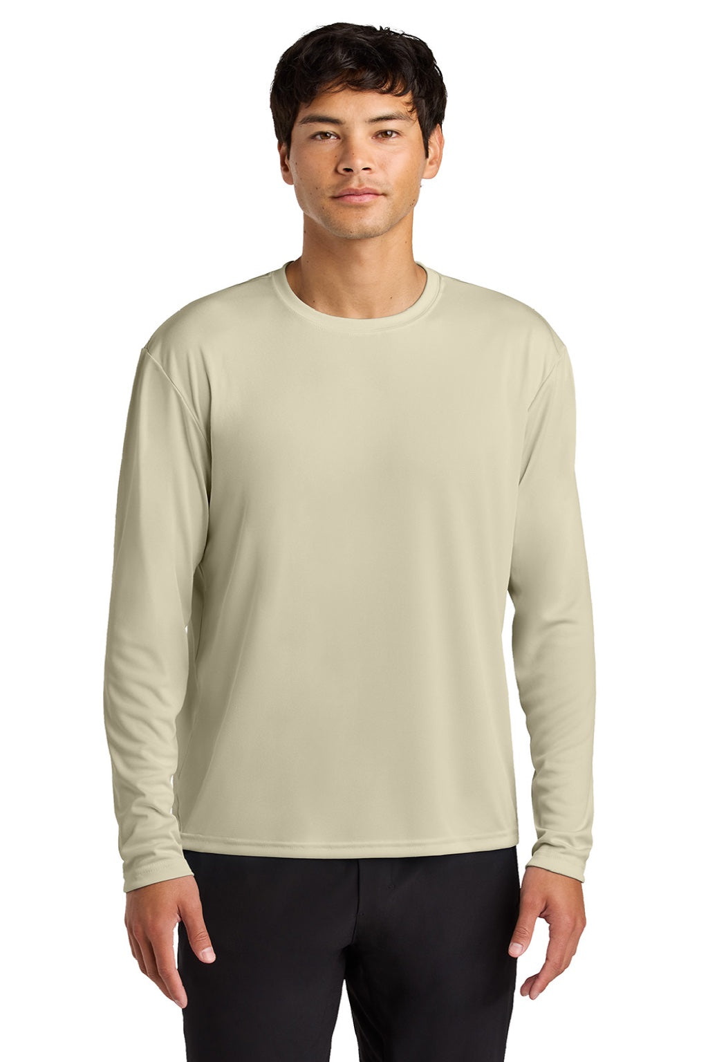 Mens Performance Moisture Wicking Long Sleeve Crewneck T-Shirt - Sand