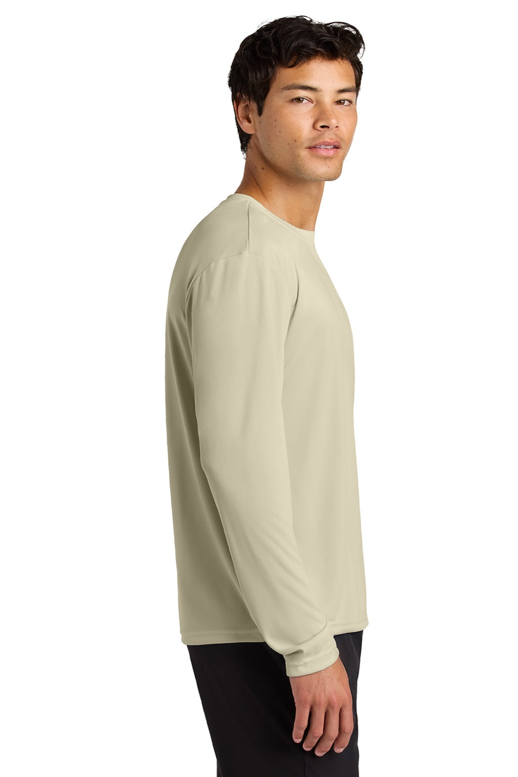 Mens Performance Moisture Wicking Long Sleeve Crewneck T-Shirt - Sand