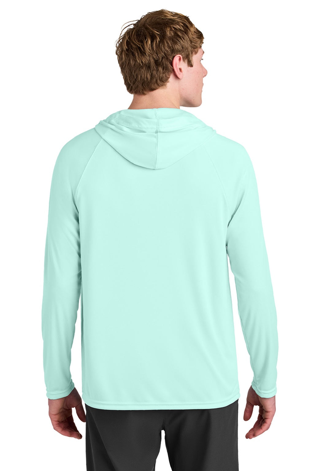 Mens Performance Moisture Wicking Long Sleeve Hooded T-Shirt Hoodie - Pastel Mint