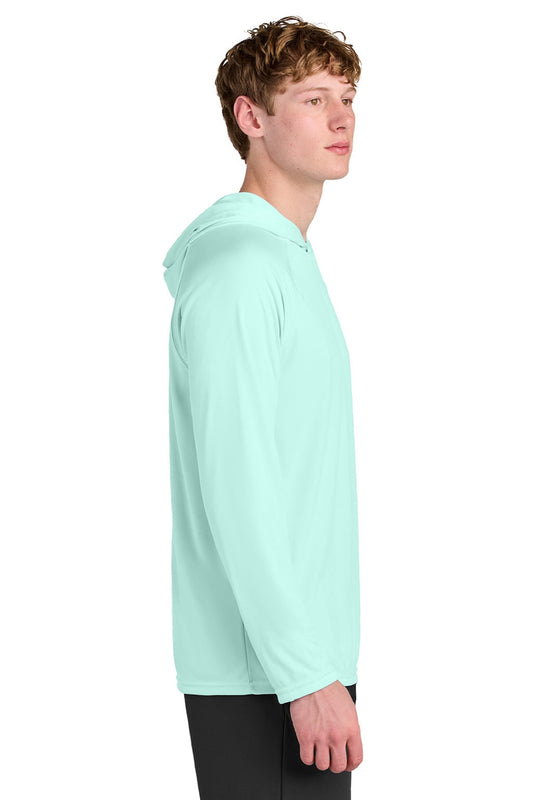 Mens Performance Moisture Wicking Long Sleeve Hooded T-Shirt Hoodie - Pastel Mint