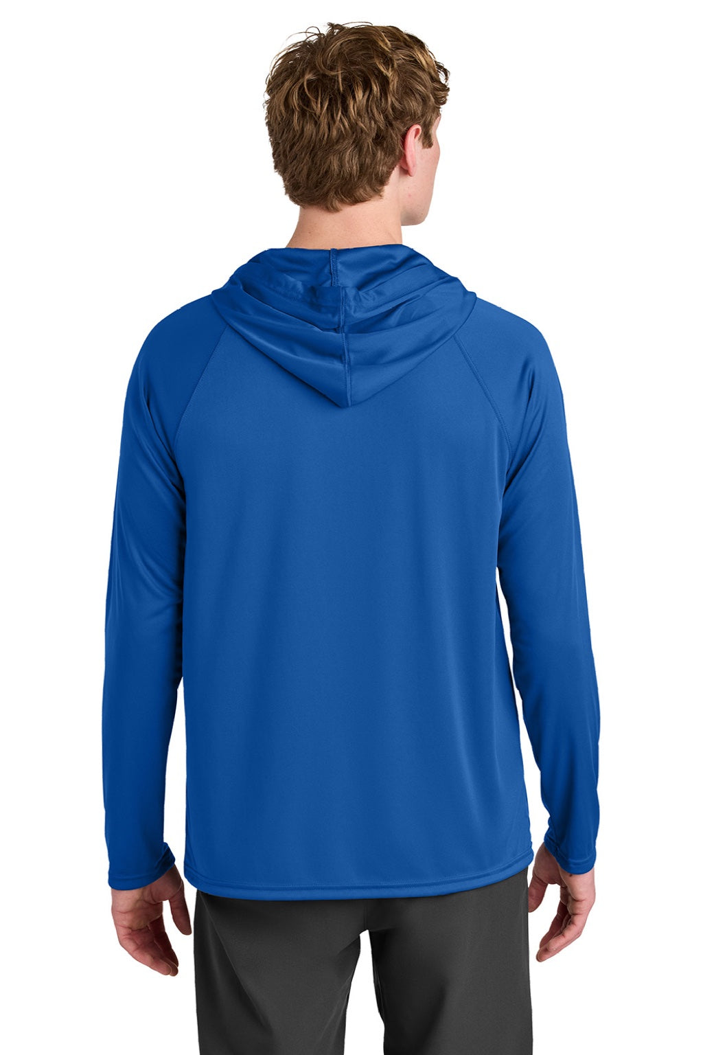 Mens Performance Moisture Wicking Long Sleeve Hooded T-Shirt Hoodie - Royal Blue