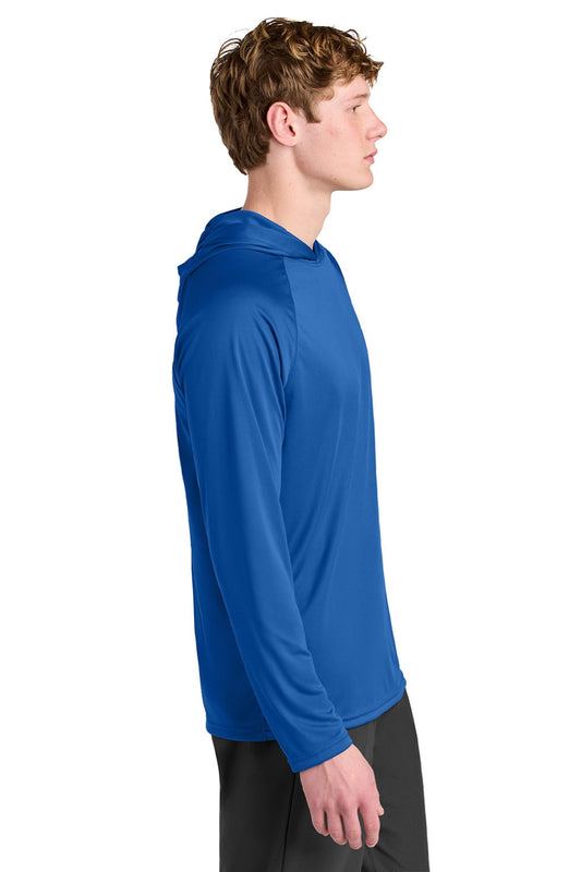 Mens Performance Moisture Wicking Long Sleeve Hooded T-Shirt Hoodie - Royal Blue