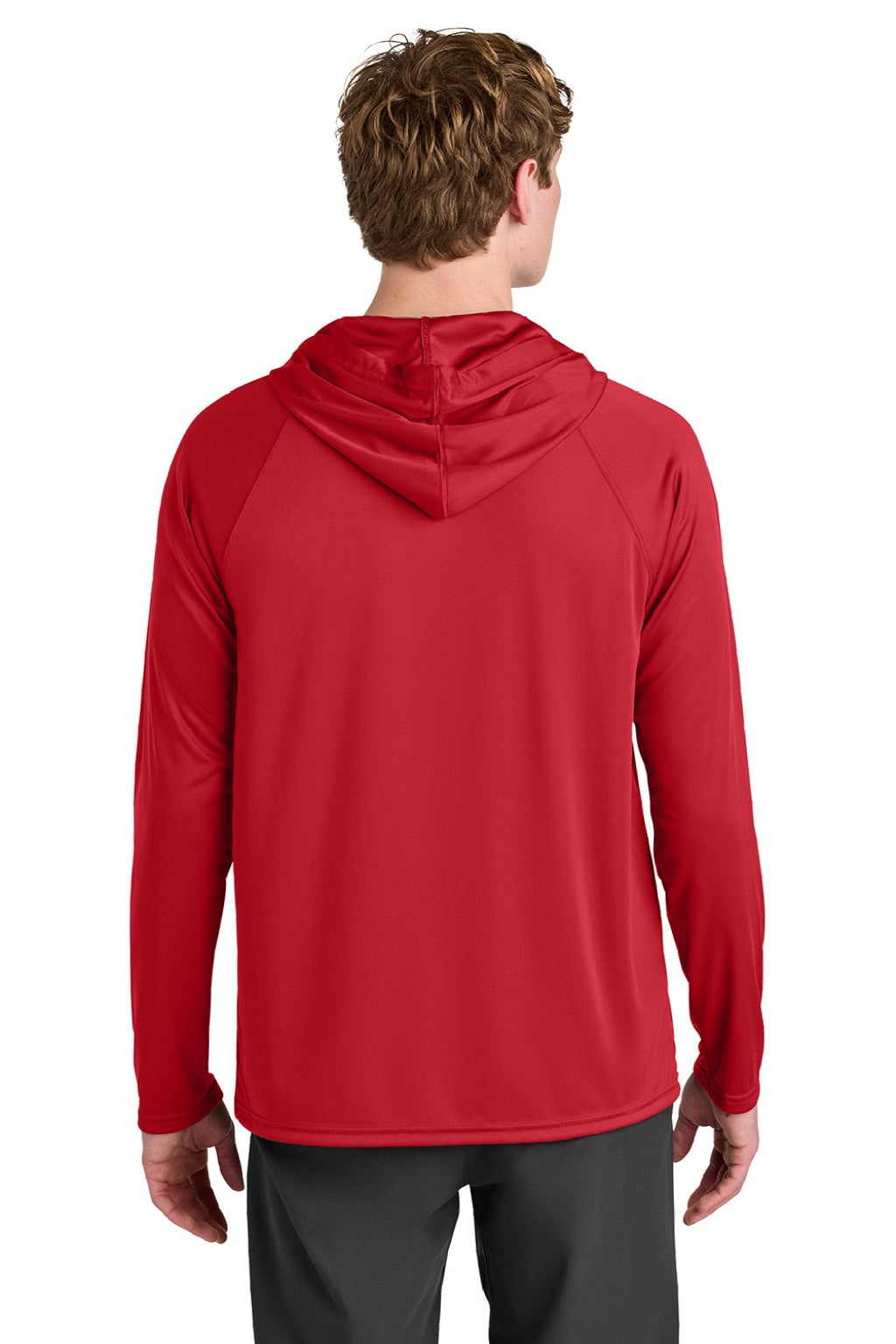 Mens Performance Moisture Wicking Long Sleeve Hooded T-Shirt Hoodie - Scarlet Red