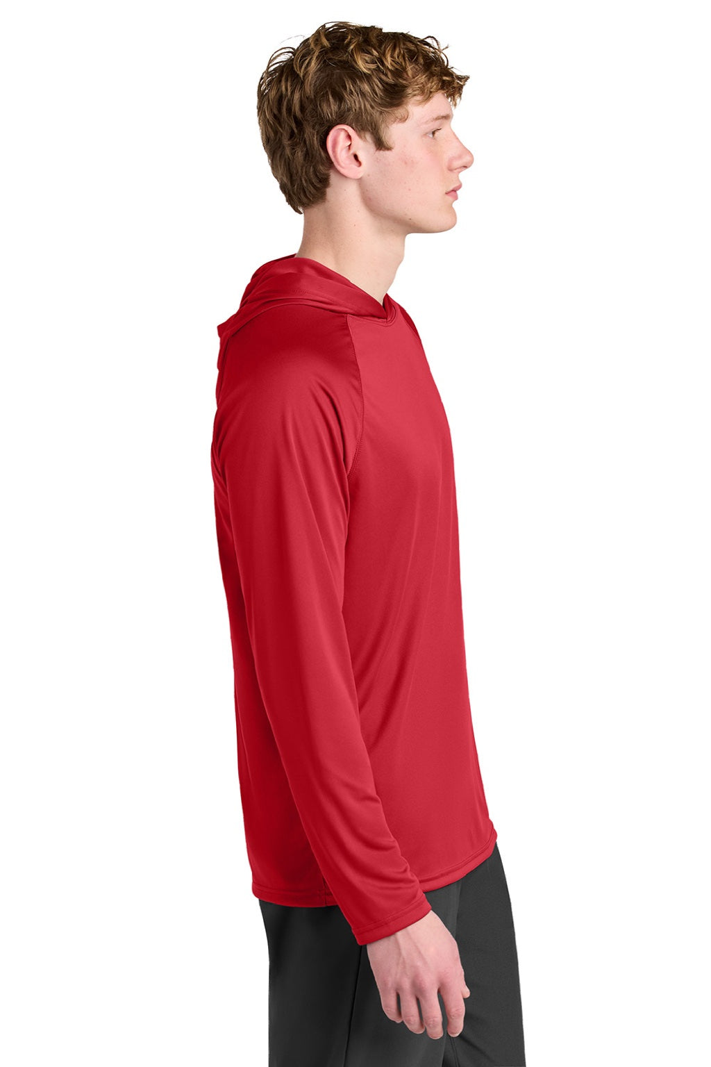 Mens Performance Moisture Wicking Long Sleeve Hooded T-Shirt Hoodie - Scarlet Red