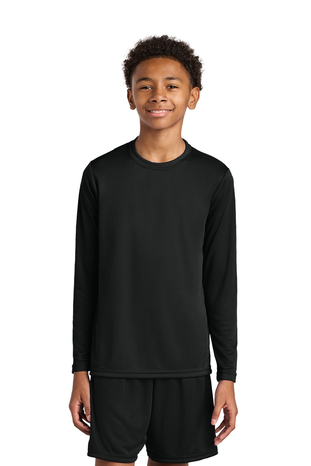 Youth Cooling Performance Long Sleeve Crewneck T-Shirt - Black - COMING SOON