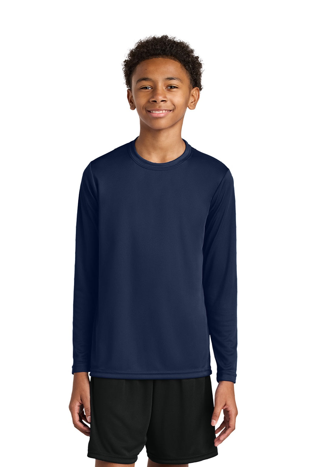 Youth Cooling Performance Long Sleeve Crewneck T-Shirt - Navy Blue - COMING SOON