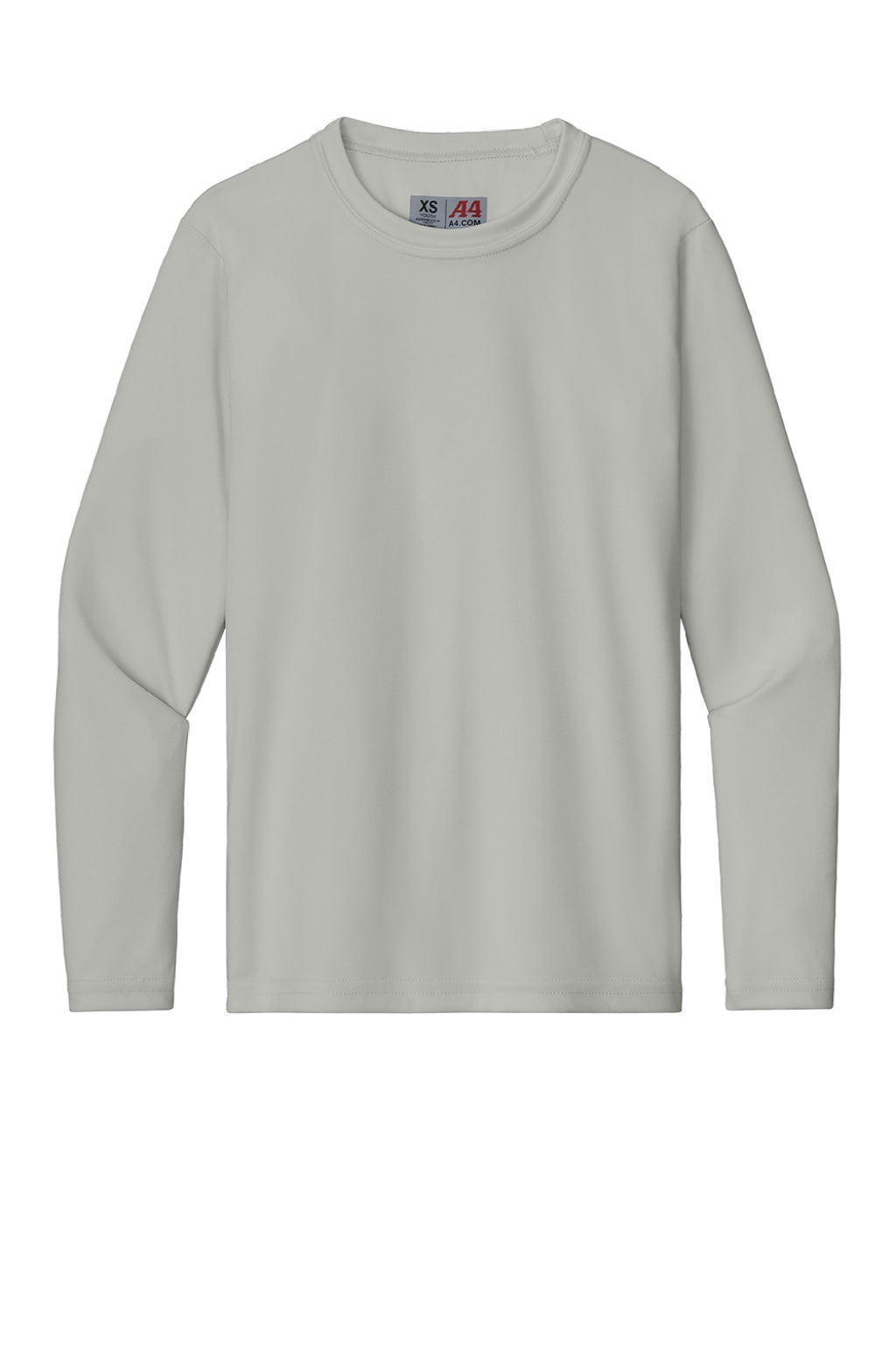 Youth Cooling Performance Long Sleeve Crewneck T-Shirt - Silver Grey - COMING SOON
