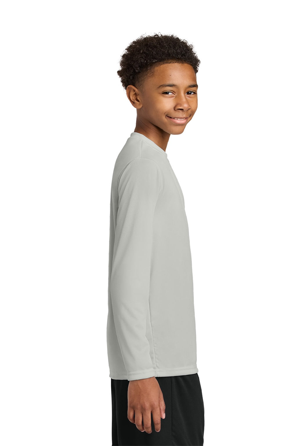 Youth Cooling Performance Long Sleeve Crewneck T-Shirt - Silver Grey - COMING SOON