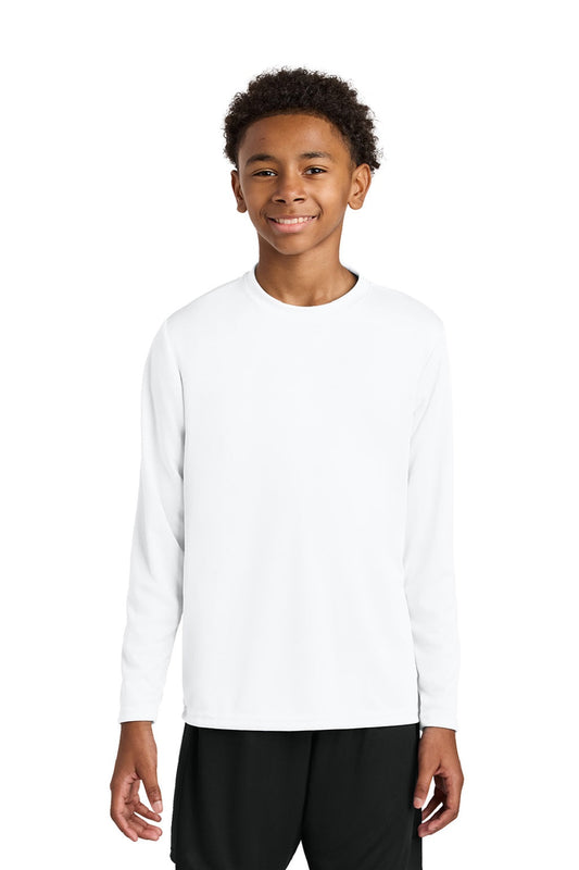 Youth Cooling Performance Long Sleeve Crewneck T-Shirt - White - COMING SOON