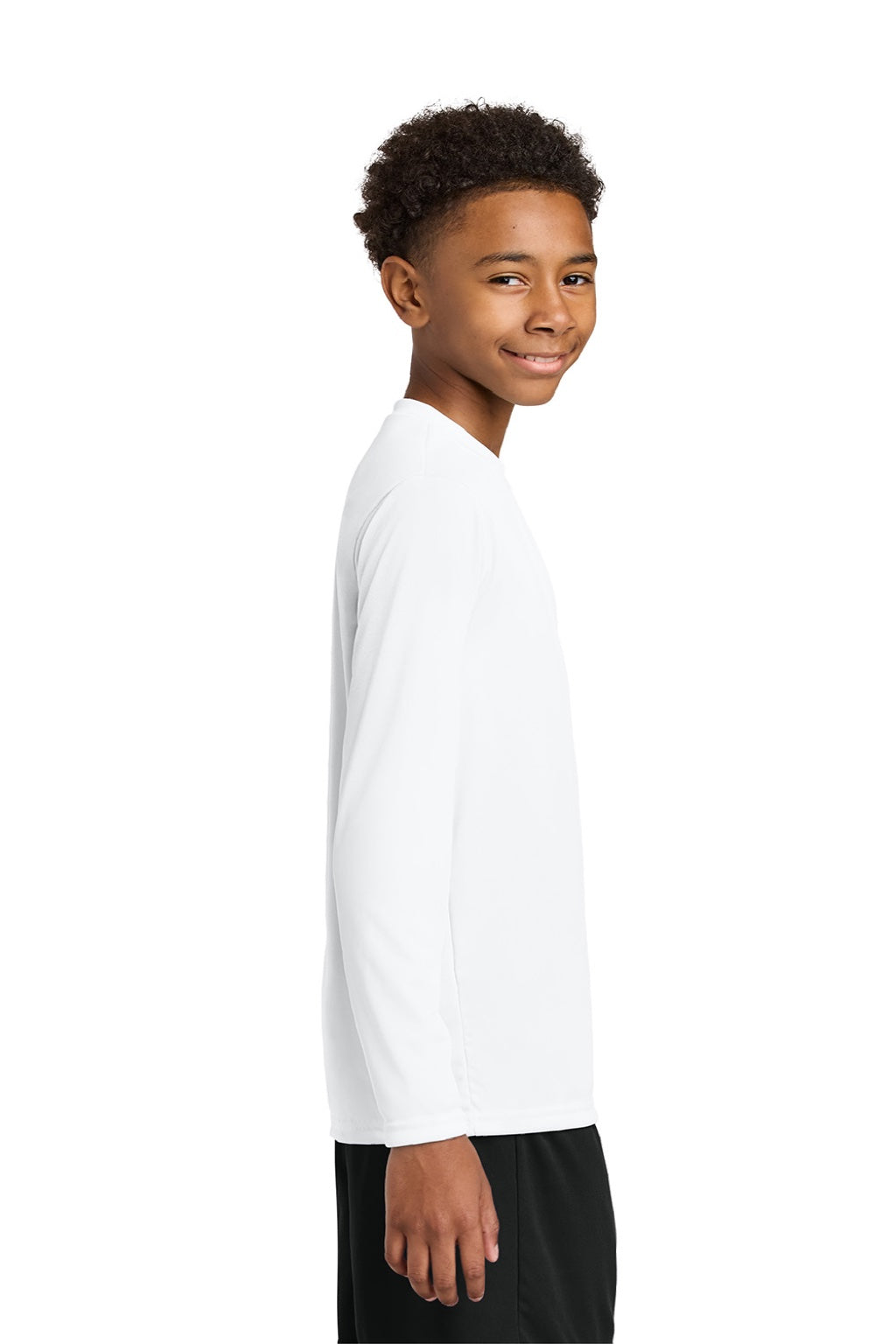 Youth Cooling Performance Long Sleeve Crewneck T-Shirt - White - COMING SOON