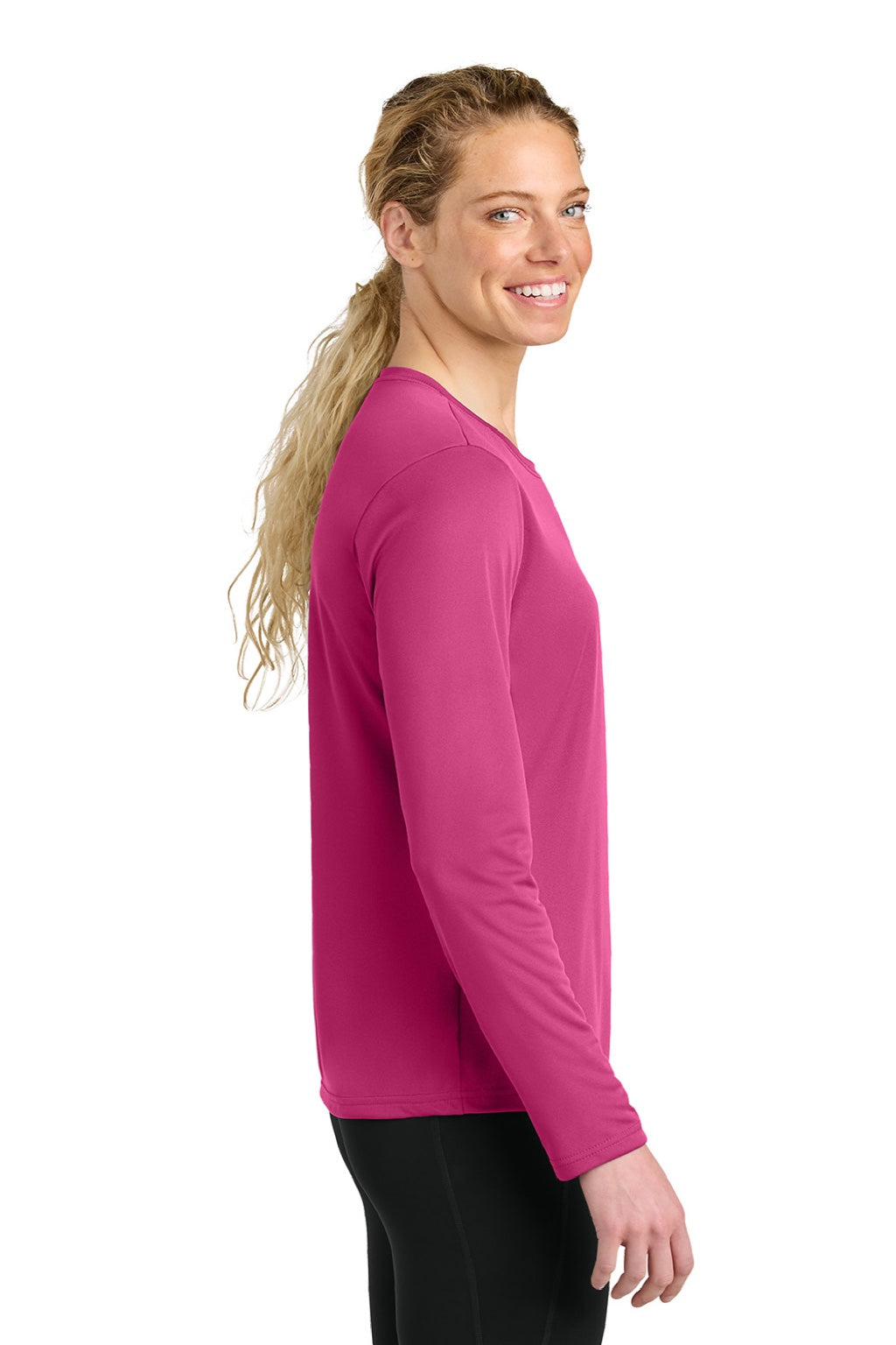 Womens Cooling Performance Long Sleeve Crewneck T-Shirt - Fuchsia Pink - COMING SOON