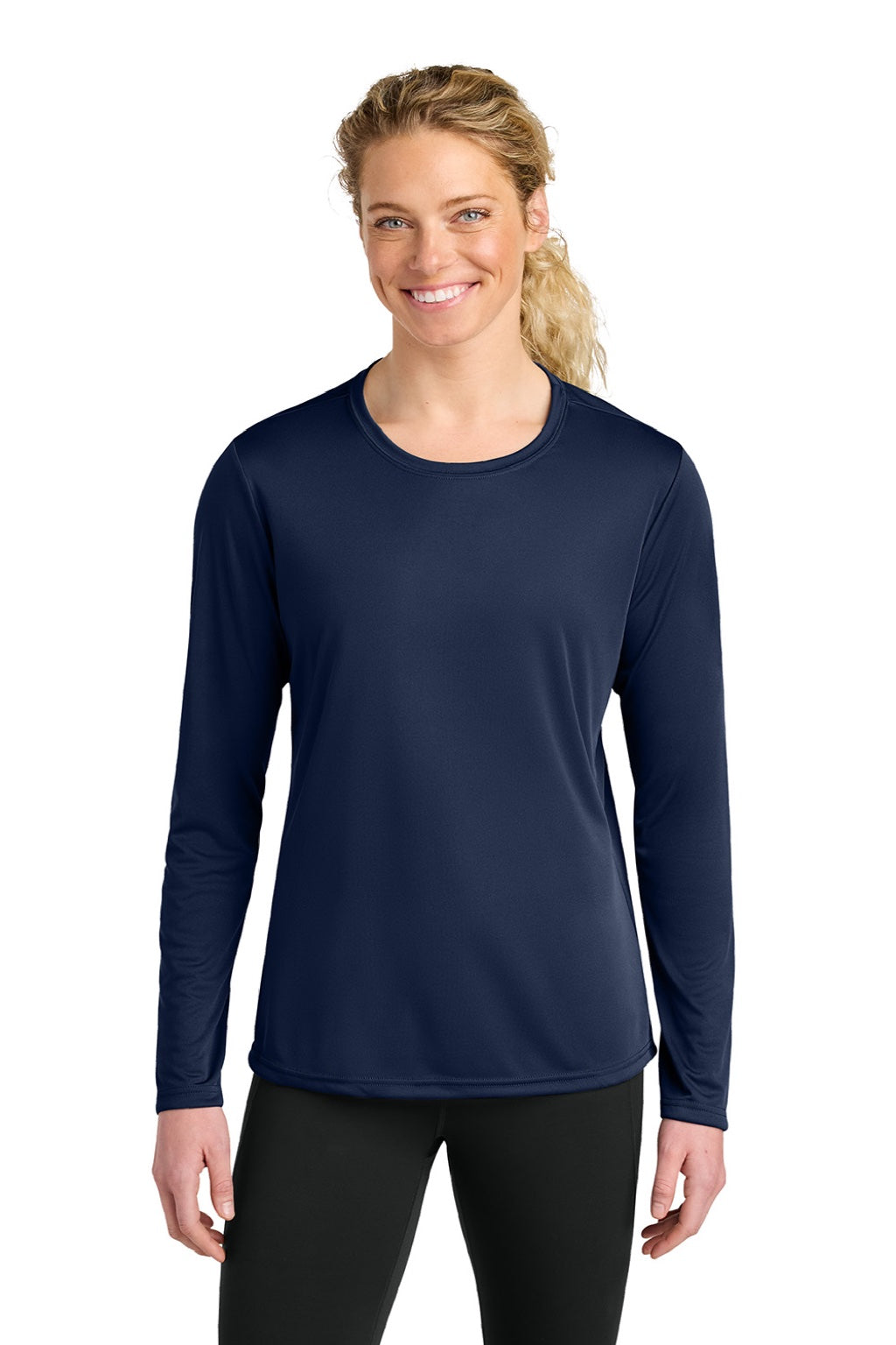 Womens Cooling Performance Long Sleeve Crewneck T-Shirt - Navy Blue - COMING SOON