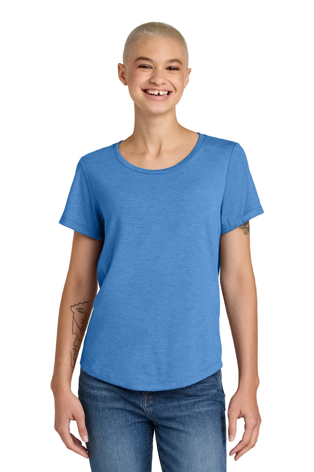 Womens Short Sleeve Scoop Neck T Shirt - Azure Blue - NEW