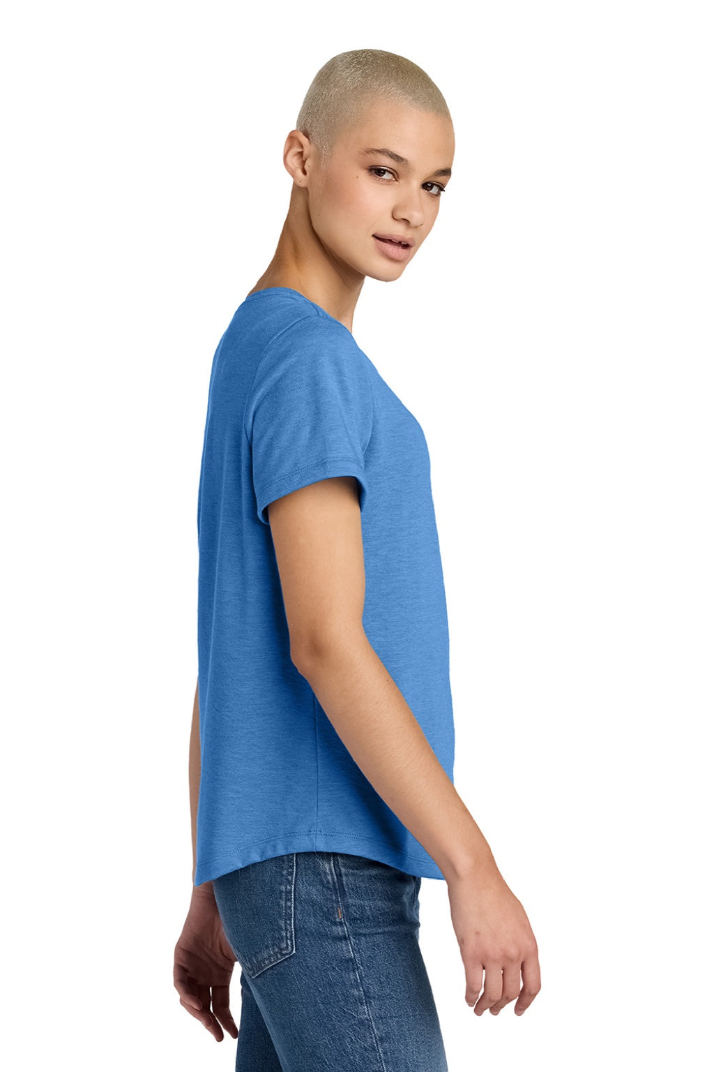 Womens Short Sleeve Scoop Neck T Shirt - Azure Blue - NEW